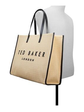 Ted Baker “THE ICON TOTE” 
Natural Rafia Tote with Black Trim